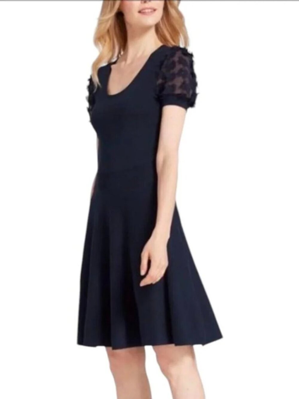 Draper James XS Nassau Navy Fleurette Sleeve Lightweight Sweater Dress NWT - Picture 2 of 13